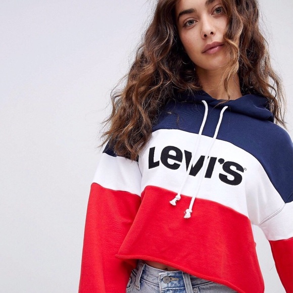 Levi's Tops - Levi’s Genuine Cropped Red, White & Blue Hoodie